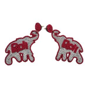 University of Alabama Roll Tide Beaded Elephant Dangle Earrings Red White Gray